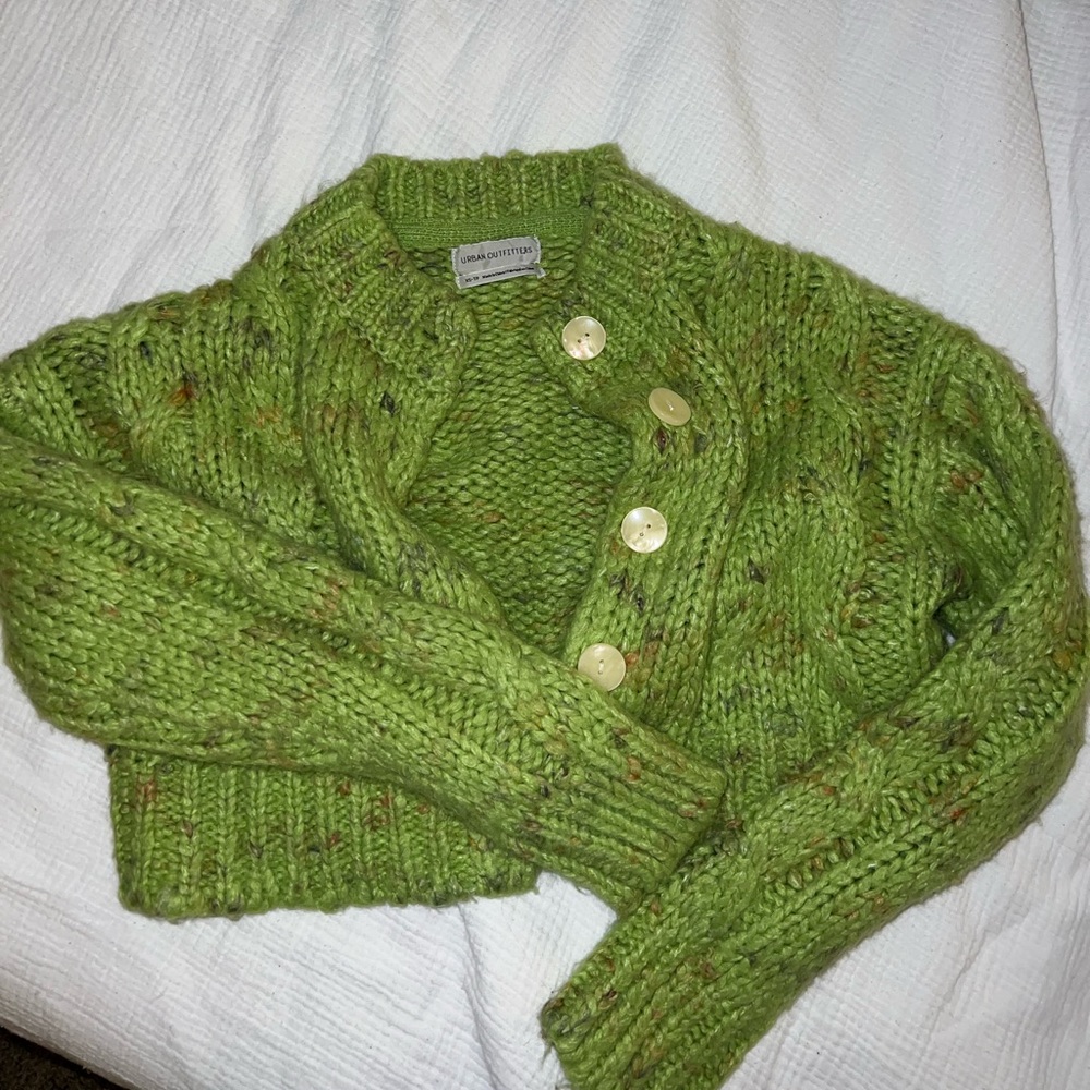 Urban Outfitters Green Chunky Knit Cardigan Sweater